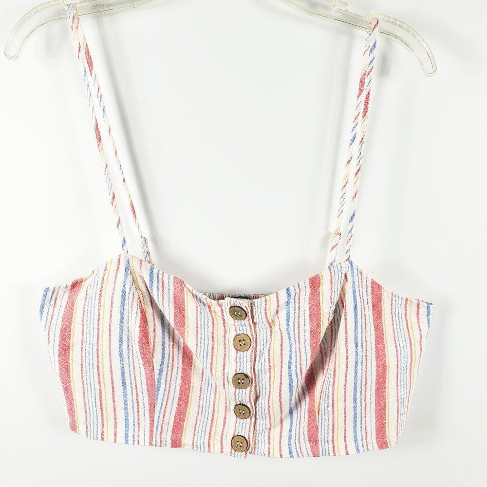 Crop Top Bralette. Button Down, Adj Straps. Elastic Back. Lining. Sz L (Jr.)